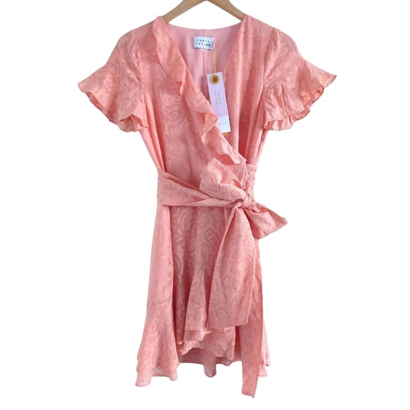 Tanya Taylor Women's Bianka II Silk Blend Mini Wrap Dress in Melon Pink Size 2 - Picture 3 of 14